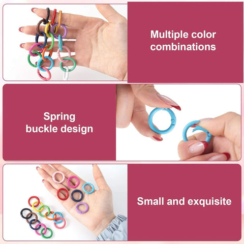 51 Pcs 25Mm Round Spring O Rings Set With Colorful Metal Key Ring Snap Buckle Clips for Keychains and Handbags in various colors.