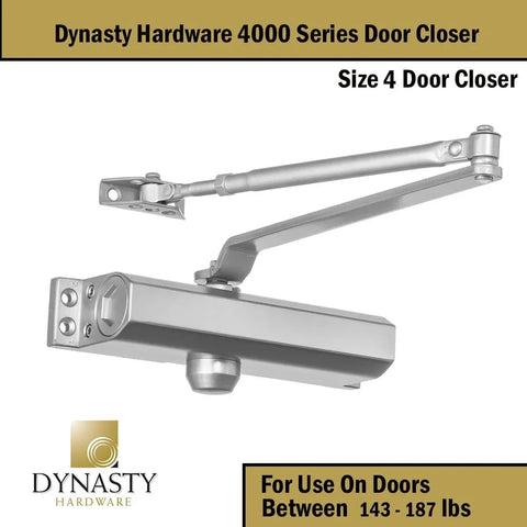 Door Closer, Commercial Hydraulic Closer, Self-Closing, Spring Size 4, Surface Mount, Sprayed Aluminum, Series 4000