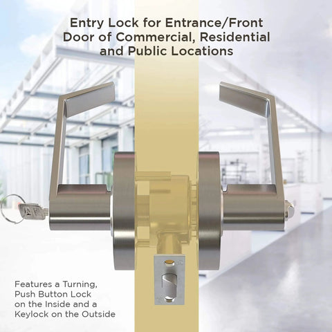 Commercial Door Handle Leverset With Brushed Chrome Finish Keyed Entry Reversible Lever Style For Left Or Right Doors