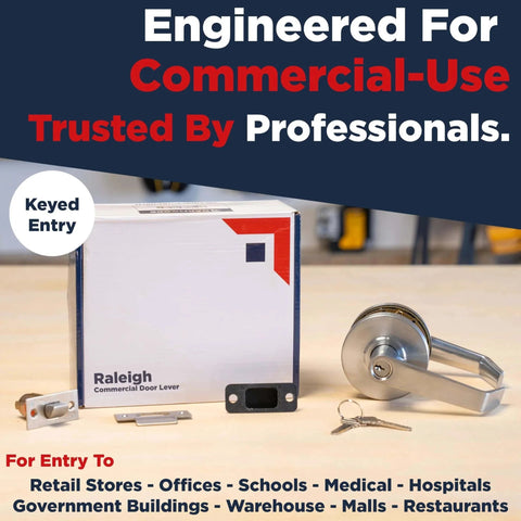 Commercial Entry Door Handle Grade 2 Heavy Duty Lockset Keyed Entry Satin Nickel ADA ANSI A1562 packaging and hardware