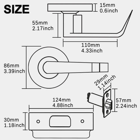 Dimensions of Keyed Entry Grade 2 Commercial Door Lever Lock Non-Handed Satin Chrome 26D Backset 2 3 Quarter Inch UL Fire Rated