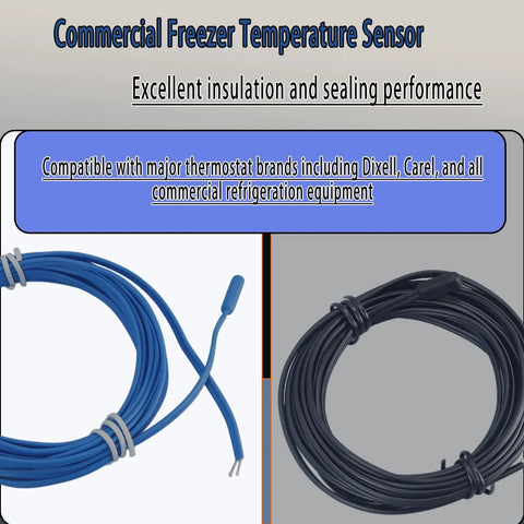 Commercial freezer temperature sensor cables, blue and black, 119-inch length, 2-pack, cut-to-length.