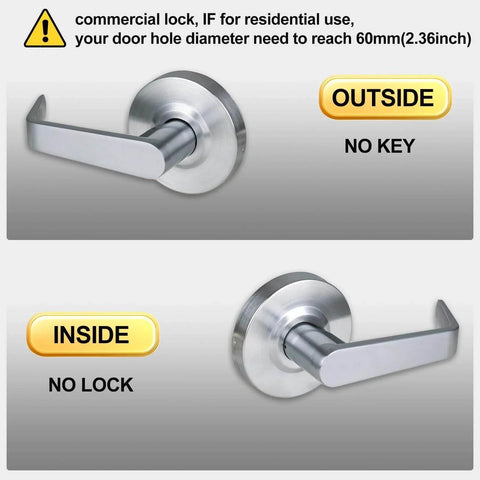 Passage Commercial Door Lever Heavy Duty Grade 2 Non Handed Satin Chrome 26D ADA Compliant UL 3 Hour Fire Rated shown from outside and inside view