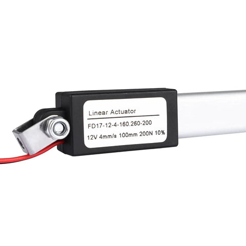 Compact 12V Mini Electric Linear Actuator With 4 Inch Stroke IP54 Waterproof 200N load, showing close-up of motor and label
