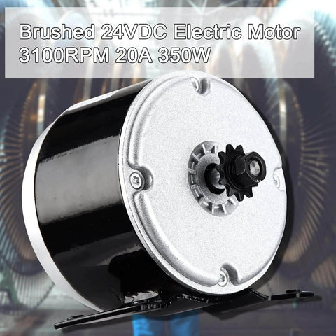 Small Brushed Permanent Magnet Electric Motor for E Scooter Drive Speed Control 24V 350W 3000RPM, side view aluminum housing