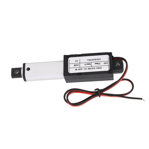 Mini electric linear actuator, 24V, 30mm stroke, 150N, IPX4, red/black power wires