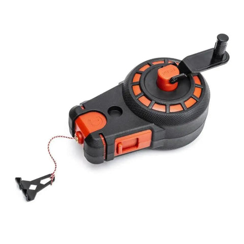 Compact 50 ft chalk reel with blue chalk delivers fast, precise straight line marks for construction, drywall, and carpentry.