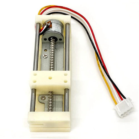 DC 5V micro 2-phase 4-wire stepper linear actuator with lead screw, 48mm stroke, dual guide rods, white housing