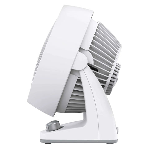 Side view of Energy Smart Compact Air Circulator Fan With Vortex Action And Adjustable Tilt Delivers Killer Personal Cooling Variable Speed DC Motor For Quiet All Day Comfort In Bedroom Kitchen Or Living Space By Vornado