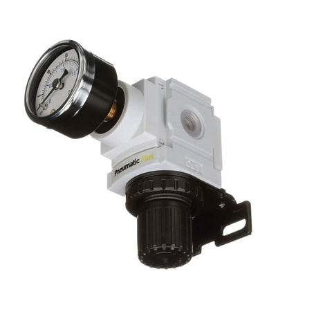 Compact Miniature Air Pressure Regulator With Gauge And Bracket One Quarter Inch NPT For Regulating 3 To 30 PSI
