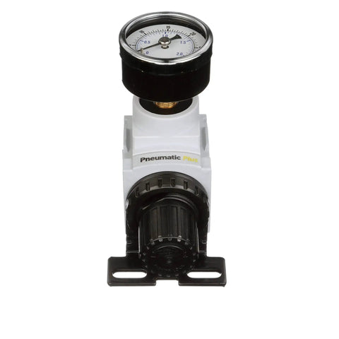 Compact Miniature Air Pressure Regulator With Gauge And Bracket One Quarter Inch NPT For Regulating 3 To 30 PSI Inlet 250 PSI 49 SCFM