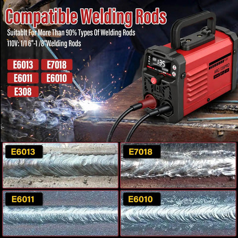Image showing compatible welding rods with red portable welder, includes focus keyword 2 In 1 110V Arc And Lift TIG Welder For Home DIY.