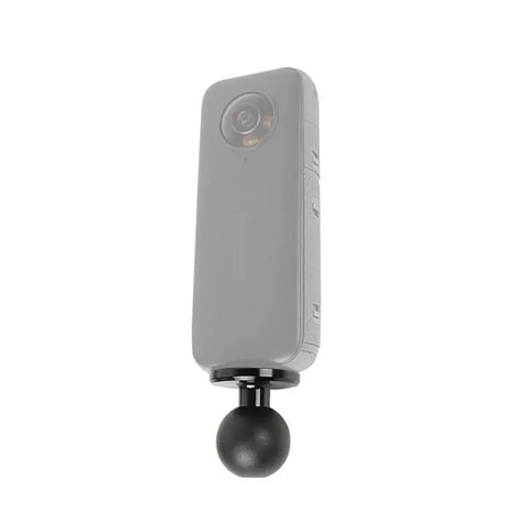 Universal Ball Head Mount Adapter for Action Cameras displayed attached to an action camera, 20mm-13mm to 1/4 inch screw.