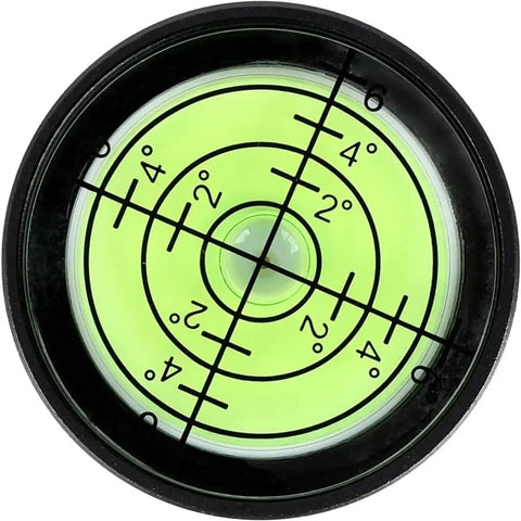 Compact Bulls Eye Bubble Level For RVs And Boats 1.3 Inch Circular Acrylic Level with visible measurements and center bubble.