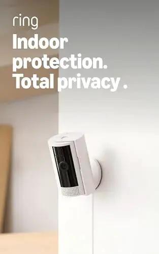 Compact indoor security camera captures crisp 1080p HD video with color night vision, live view, and real time motion alerts