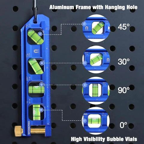 Compact magnetic torpedo level delivers quick, precise angle checks with four vials at 0, 30, 45, 90 degrees and aluminum frame