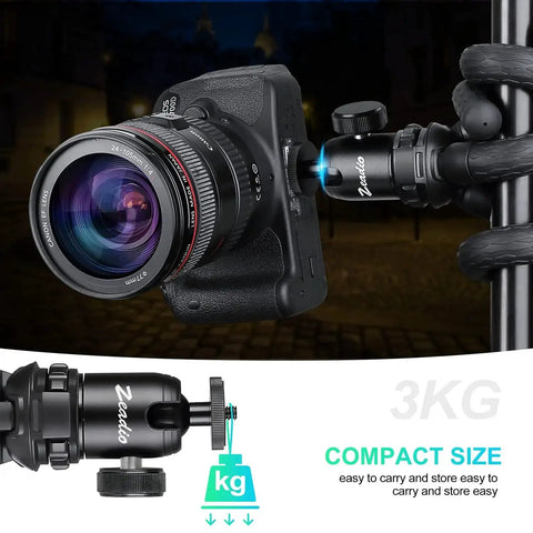 Compact Metal Mini Ball Head With 1/4 Inch And 3/8 Inch Screw Mount for DSLR Cameras and Camcorders mounted on tripod