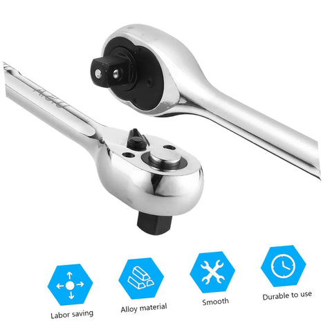 Compact Quick Release Ratchet Wrench With Portable Socket Spanner For Auto Repair And Home Use Heavy Duty Drive Slim And Handy And Versatile DIY Tool For Cars Emergencies And Everyday Maintenance, chrome finish