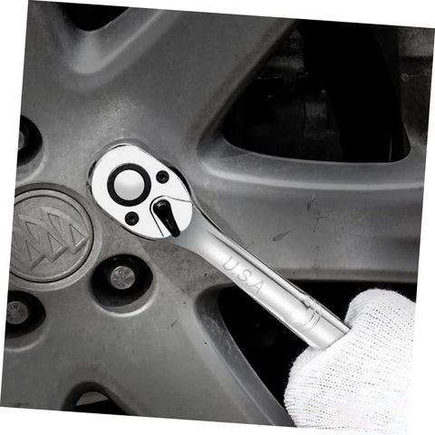 Compact Quick Release Ratchet Wrench With Portable Socket Spanner for Auto Repair in use on car wheel