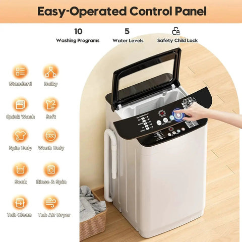 Compact 28 lb washer and 2.6 cu ft dryer combo with easy-operated control panel, 10 cycles, 5 water levels for apartments, dorms, RVs