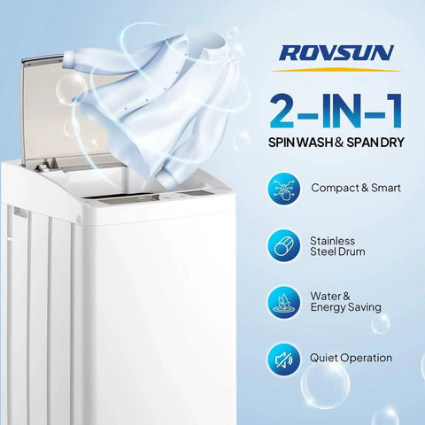 Compact 2-in-1 washer and dryer combo delivers full-automatic washing and efficient drying in tight spaces shown in white.
