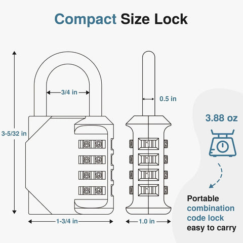 Diagram of compact 4 Digit Resettable Waterproof Padlock For Outdoor Use With Ten Thousand Possible Combinations in green.