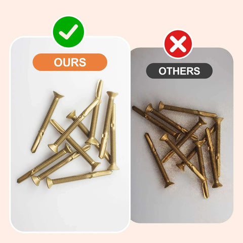 Comparison of Beefy Heavy Duty Self Drilling Wood To Metal Screws With Torx Star Drive Fourteen By Two And Five Eighths Inch Reamer Tek Screws Bronze Star Triple Coat For Decks And Hardwood Or Softwood No Pre Drill Required 50 Piece Pack with competitor screws.