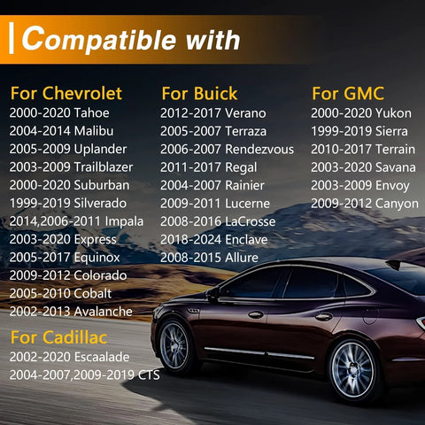 LQYLMY coolant temperature sensor compatibility chart across Chevrolet, Buick, GMC, and Cadillac models