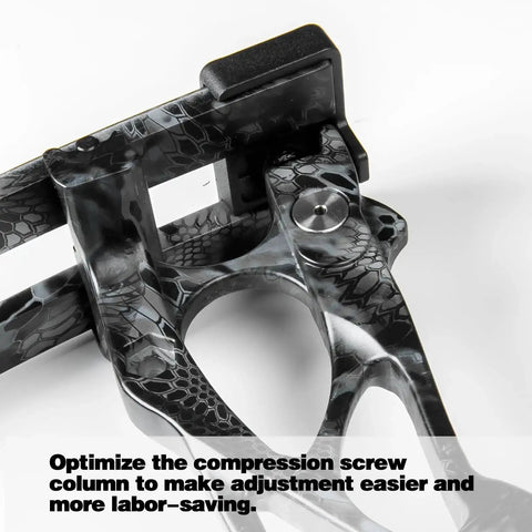 Close-up of compression screw on adjustable 30 to 70 pound compound bow and arrow set for adults and teens by AKCHOER.