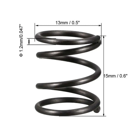 10 Pack Black Compression Spring, 13mm Outer Diameter, 1.2mm Wire, 15mm Free Length, Heat Treated Spring Steel With Rust Resistant Oil Finish