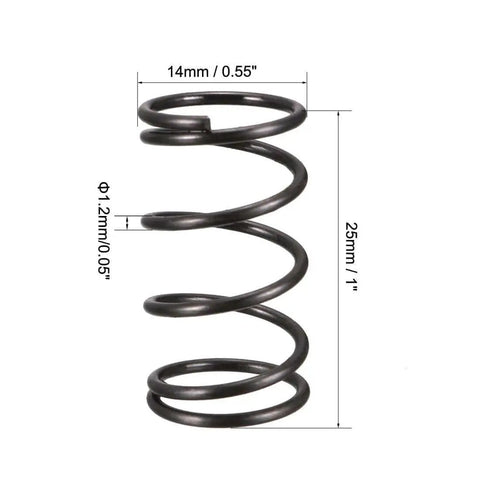 Compression Spring Set With 14mm Outer Diameter, 1.2mm Wire, 25mm Free Length, Black Steel Extension Springs, Heat Treated For Longevity