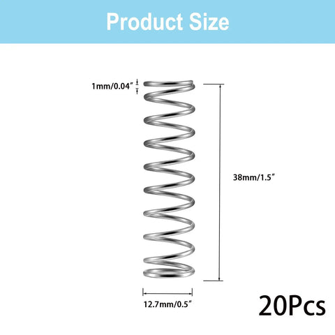 20 Pack Stainless Steel Compression Springs 304 Stainless Steel 0.041 Gauge Wire By Half Inch Diameter And One And A Half Inch Length Silver Tone Rust Resistant For Indoor DIY Projects Budget Friendly