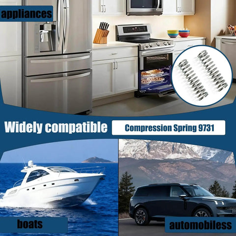 Compression Spring 0.105 Gauge One And One Eighth Inch By 3 Inch Silver Plated Steel Wire 2 Pack with images of compatible appliances, boat, car.