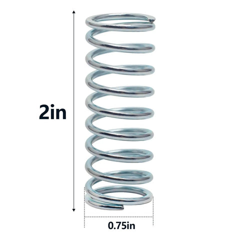 Side view of a single spring from the Compression Spring Set Three Pack With Outer Diameter Three Quarters Inch And Free Length Two Inches, Wire Diameter 0.080 Inch, Heavy Duty Spring Steel, Rugged Build, Maximum Safe Load 28.7 Pounds, Ideal For DIY Projects, Machinery And Everyday Fixes.