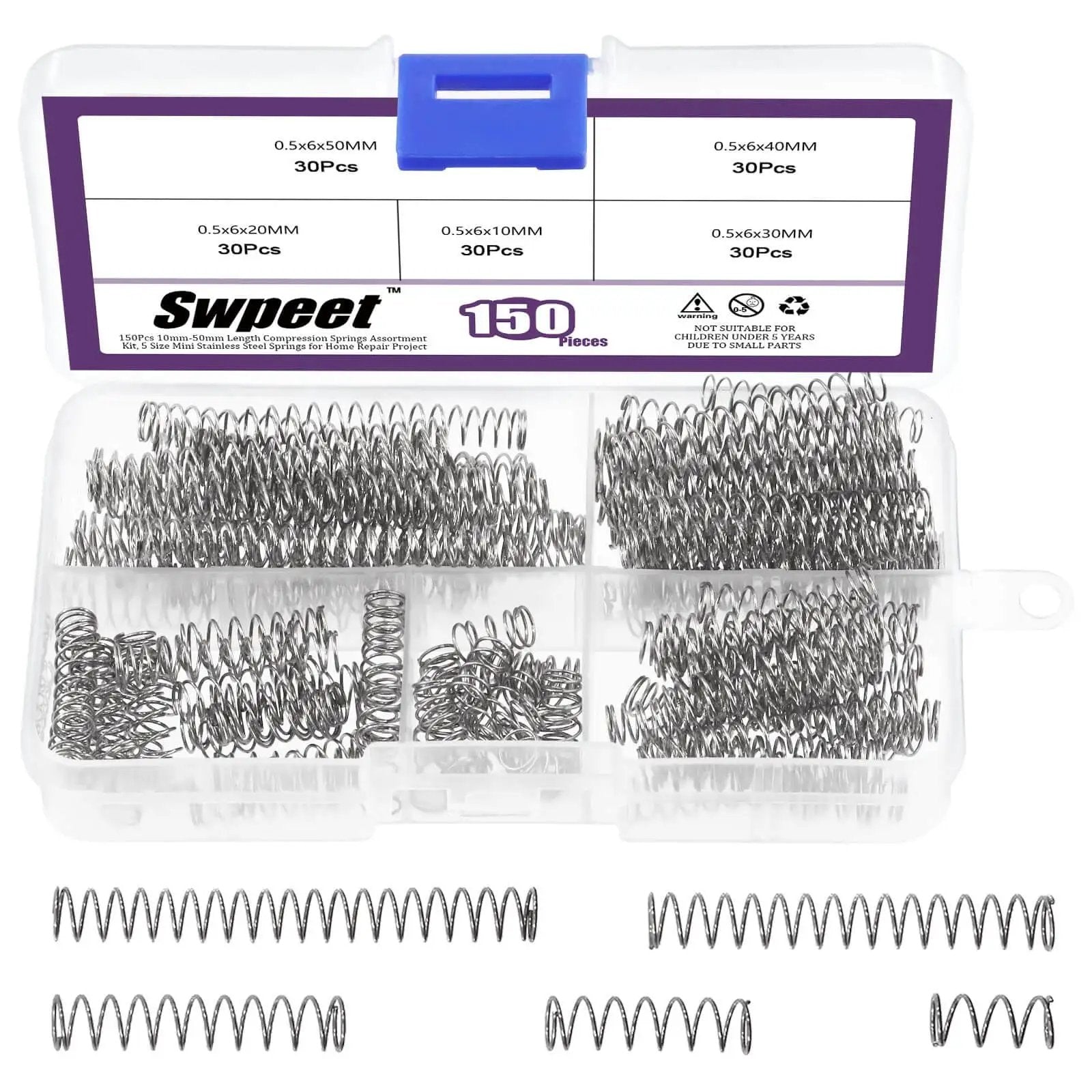 150 Pcs Five Sizes Compression Springs Assortment Kit,...