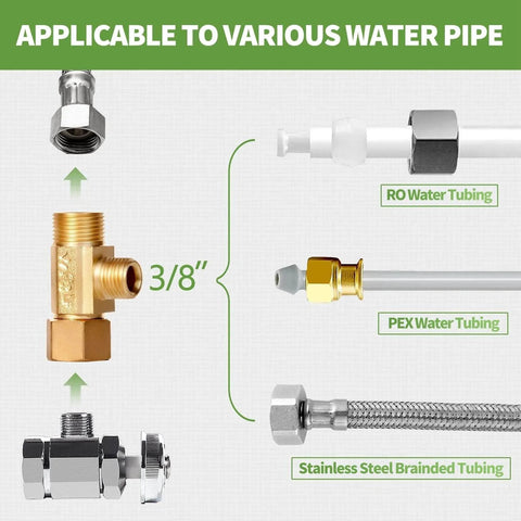 Lead Free Brass Three Eighth Inch Angle Stop Add A Tee Compression Tee Valve With Three Eighth Inch Inlet And Outlet Connections Two Pack, applicable to various water pipes