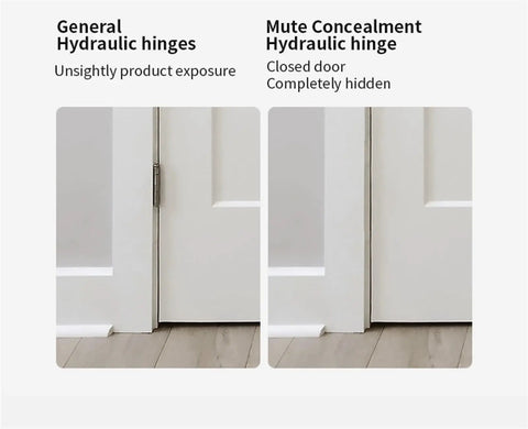 Comparison of visible general hydraulic hinges and hidden mute concealment hinges on white doors