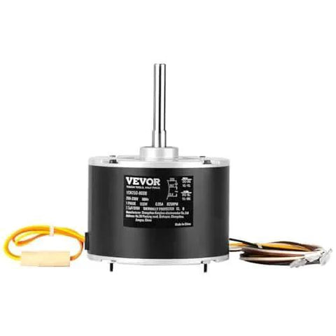 Condenser Fan Motor, 1/5HP, 825RPM, Replacement for ac GE Genteq Carrier Bryant Payne Dayton, 5KCP39GFS166S, 3S003, Reversible Rotating + Capacitor shown from front with wiring