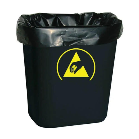 Conductive ESD Trash Can For Cleanrooms, 7 Gallon 28 Quart Waste Bin Black, IEC 61340-5-1 Compliant ANSI ESD S20 20 Permanently Conductive