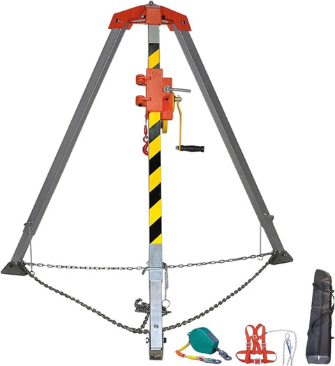 Confined Space Tripod System With Self Locking Winch And Safety Harness, Emergency Rescue Gear For Pipe Repair And Sewer Cleaning