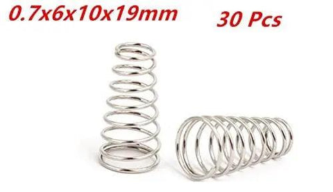 Conical Compression Springs Set Metal Tapered Springs Silver Tone 10x6x19mm 30 Pieces displayed vertically and horizontally