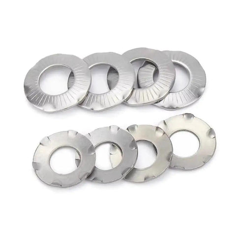 Conical Disc Spring Cup Washers 304 Stainless Steel 5 16 Inch 10 Pack, showing varied edge profiles and bore size.