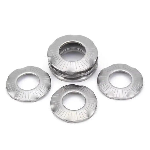 Conical Disc Spring Cup Washers 304 Stainless Steel 5 16 Inch 10 Pack stacked and displayed