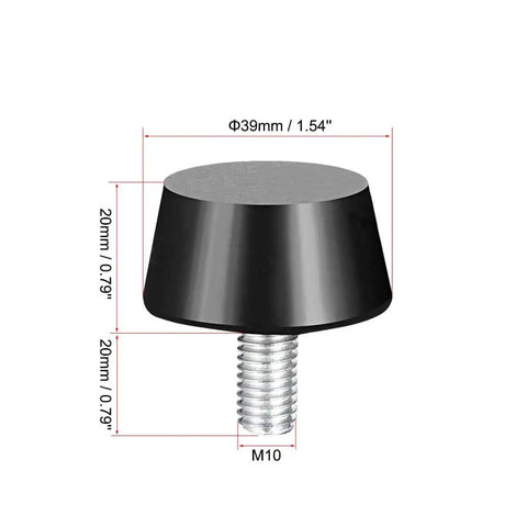 Conical Rubber Mounts 38 x 20mm Vibration Isolators and Shock Absorbers with M10 x 20mm Threaded Studs, single unit close-up