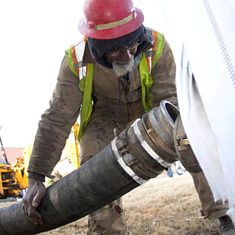 Worker installing a hose with 10 Pack 3 Inch Stainless Steel Hose Clamps Worm Gear Duct Clamps Adjustable From 3 Inch To 3 Point 5 Inch 75 To 90mm Premium 304 Stainless Steel Durable Rust Resistant For Dryer Vent Hose And Fuel Line.