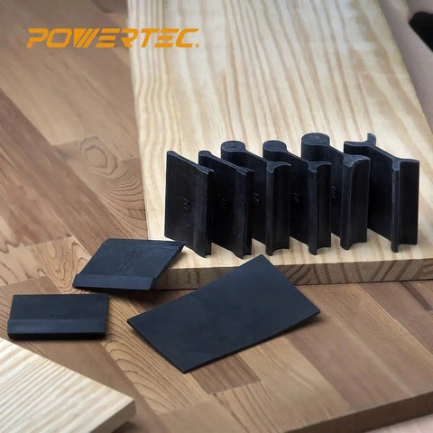 Contour Sanding Grips Set With 21 Profiles for woodworking, displaying 11-piece kit with black pads on wooden surface