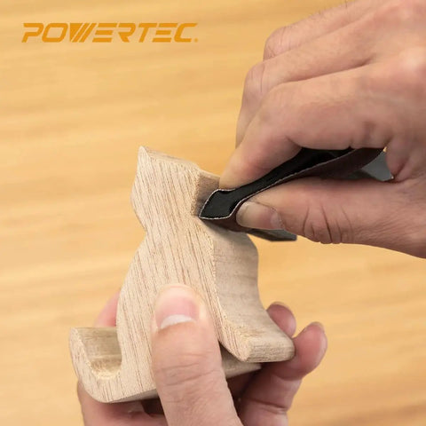 Close-up of Contour Sanding Grips Set With 21 Profiles For Convex Concave Detail Sanding used on wood edge