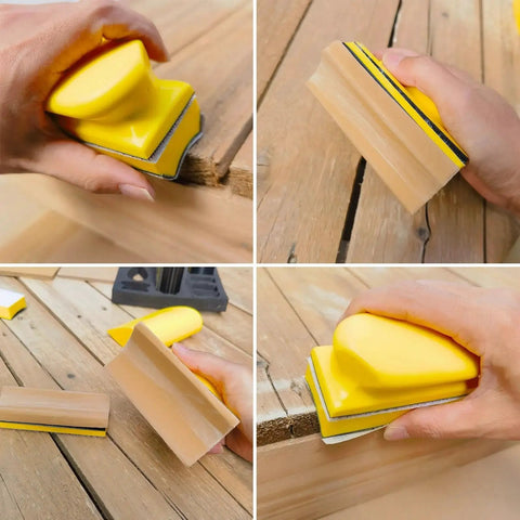 16 Contoured Sander Blocks With 40 Sheet Sandpaper For Woodworking Moldings in use on wooden surfaces and edges