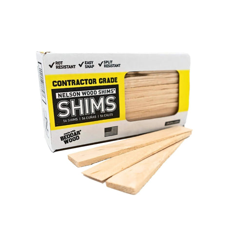 Contractor Grade Wood Shims 56 Count 8 Inch Pack for Leveling and Precise Alignment Easy Snap Design in carton box with shims