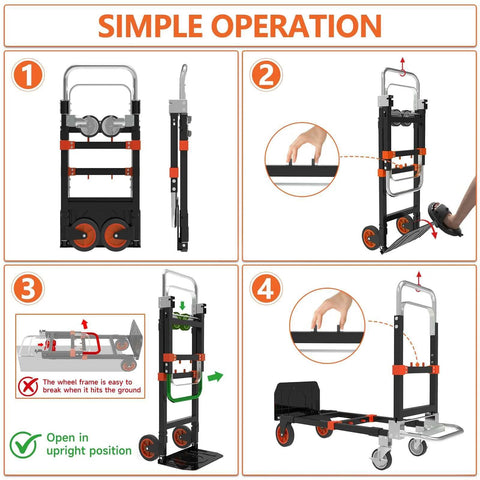 Instructions for using the 3 in 1 Heavy Duty Folding Hand Truck, Convertible Portable Steel Dolly with Telescopic Handle, Foldable Utility Cart